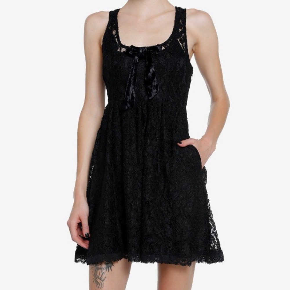 Sweet Society Black Lace Bow Babydoll Dress Hot Topic Gothic Goth Alternative